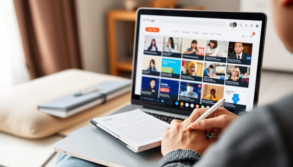 Seseorang memilih kursus daring menyenangkan di laptop